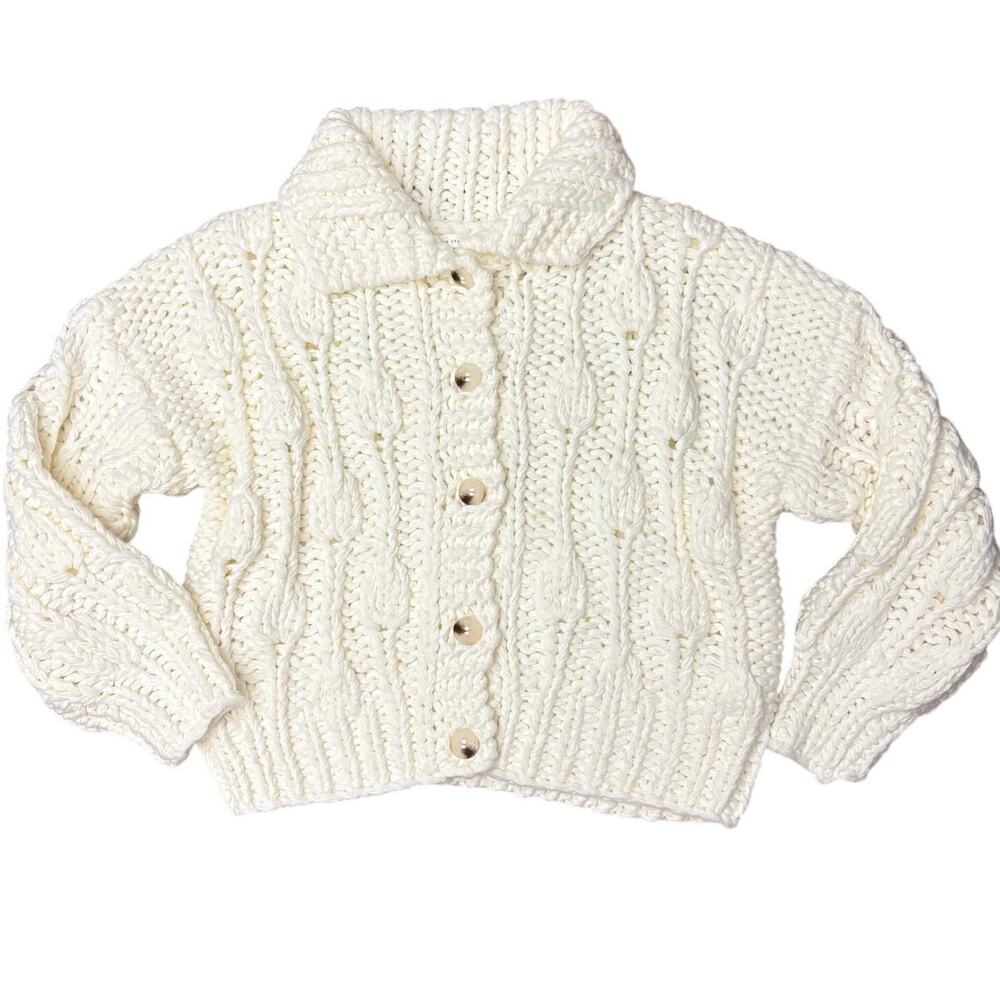 Altar’d State Cream Chunky Cable Knit Button Oversized Cardigan Sweater XS/S - Picture 4 of 8
